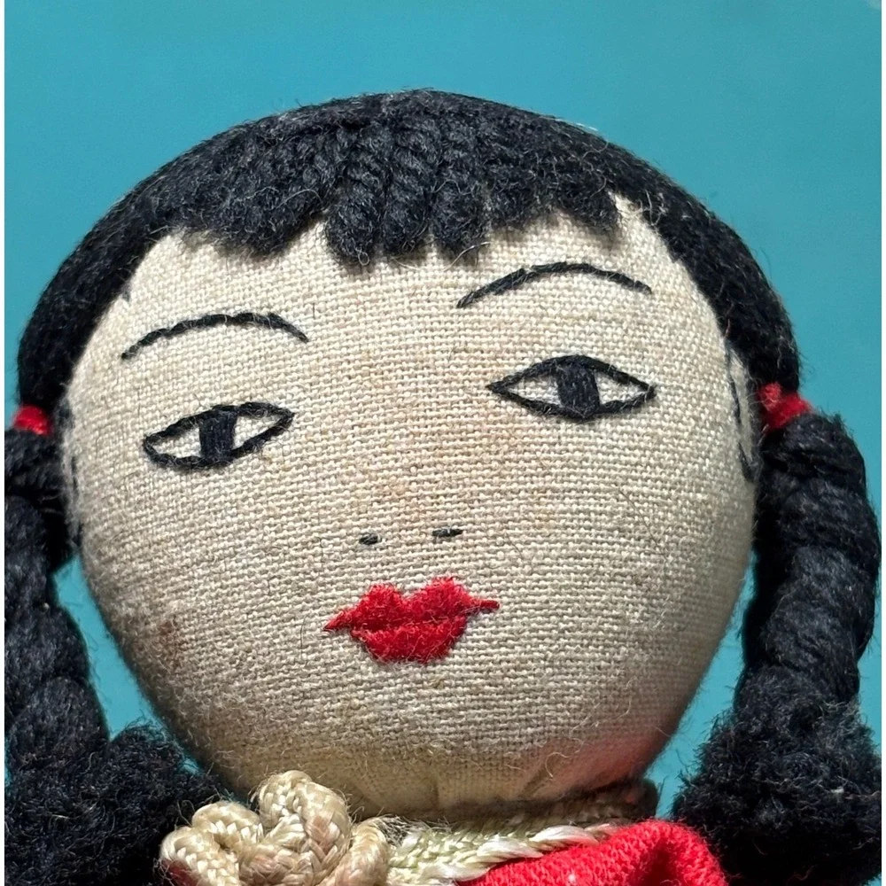 Vintage Chinese Cloth Dolls Pair Traditional Samfu Cheongsam Folk Art Blue‎ Red